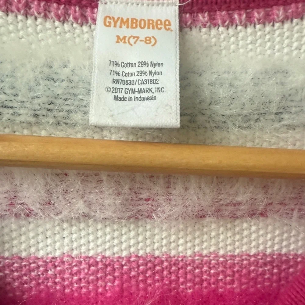 Gymboree Girls‎ Striped Fuzzy Cardigan Sweater Size M 7/8 Pink Preppy Furry Cute